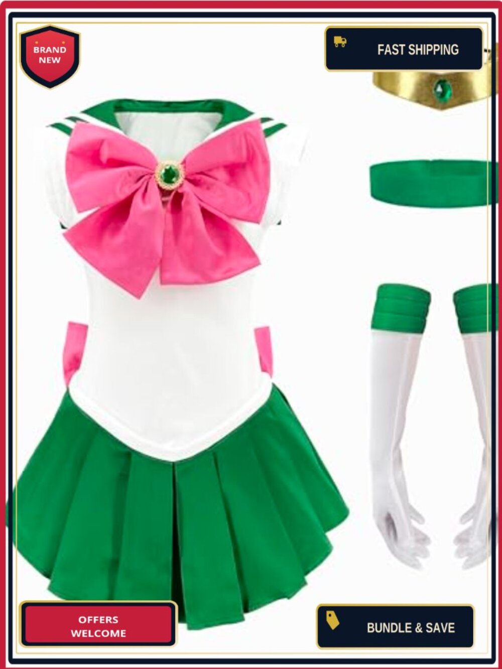 Sailor Moon Cosplay Costume Anime Dress Set with Headwear Gloves